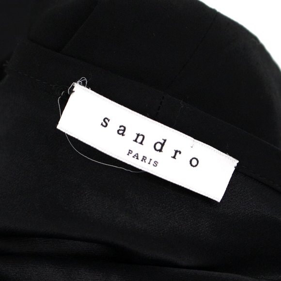 Sandro Paris Black Crepe Lace Trim Shoulders Neckline Tie Shift Mini Dress 2 - Picture 7 of 8